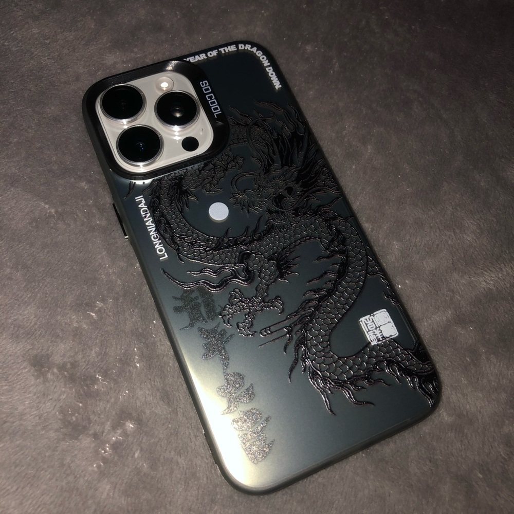 Black/ Silver/ Gray Chinese Dragon Laser Shockproof IPhone 15 Pro Max case